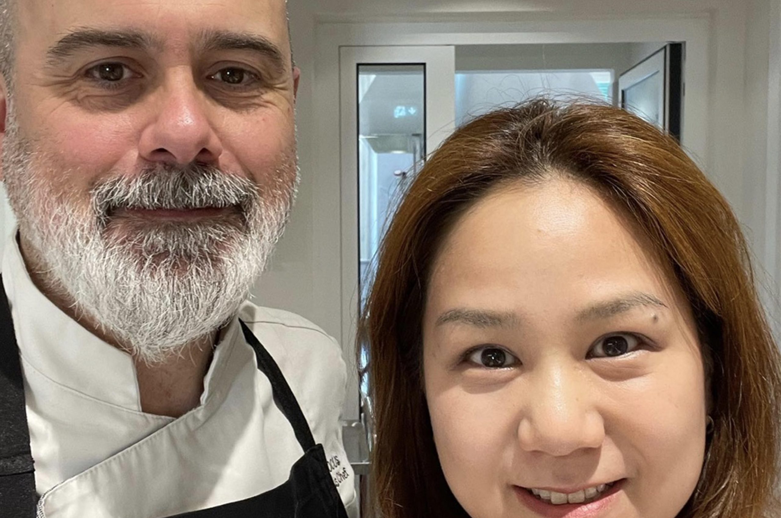 Yunmi Kim with chef in Italy