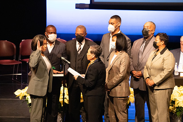 Re-elected County Commissioners, including Chanelle Scott McCullum, took the oath of office.